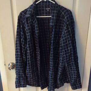Navy Blue Checkered Men's Dress Shirt